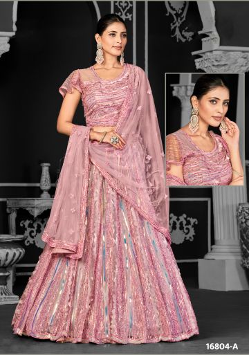 Women's Embroidered Semi-Stitched Lehenga Choli with Dupatta | Pink