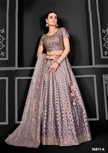 Women's Semi-Stitched Net Lehenga Choli with Dupatta | Cream