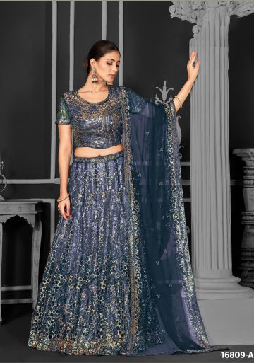 Women's Semi-Stitched Net Lehenga Choli with Dupatta | Teal