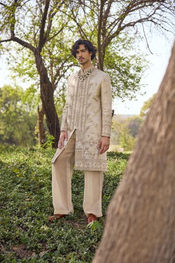 The Imperial Champagne Ivory Embroidered Sherwani