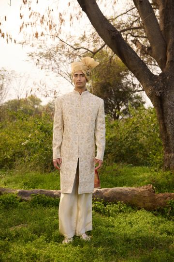 The Opulent Ivory Embroidered Sherwani Ensemble