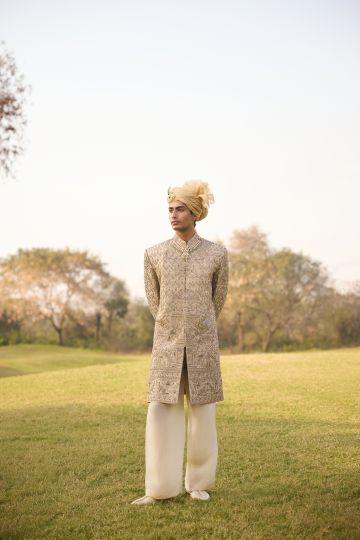The Grandeur Gold Embroidered Wedding Sherwani