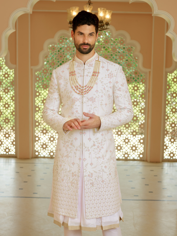 Petal Pink Floral Work Sherwani