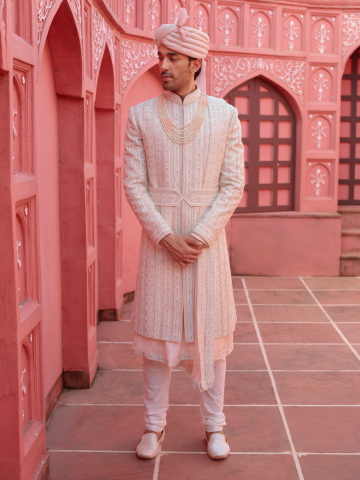 Blush Peach Embroidered Sherwani