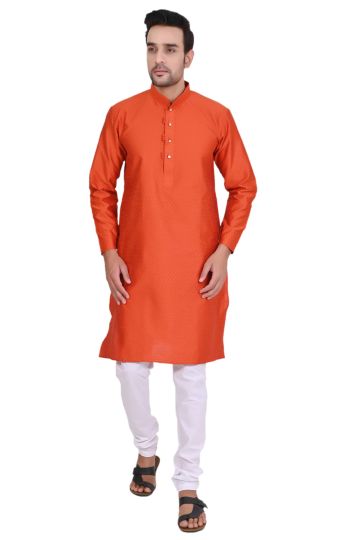 Men's Brocade Silk Kurta with Cotton Churidar - Blue