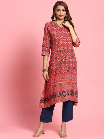 Shree Women Muslin Red Butti Print Kurta