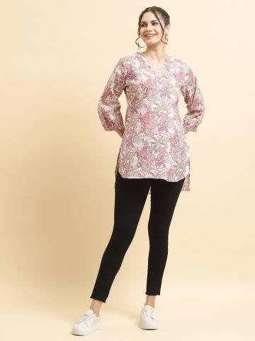 Shree Women Cotton Mauve Tropical Print Tunic