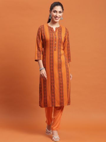 Shree Women Liva (Rayon) Rust Stripe Print Kurta