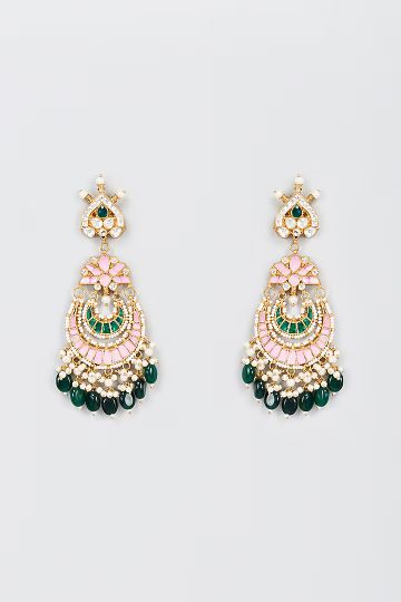 Adityam Jewels,Gold Finish Pink Kundan Polki Chandbali Earrings