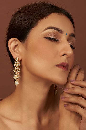Minaki,Gold Plated Kundan & Pearls Dangler Earrings