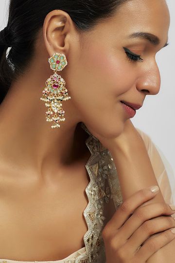 Tad Accessories,Gold Finish Kundan Polki Dangler Earrings