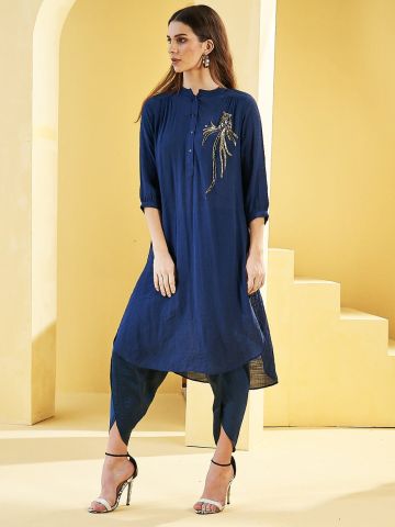 NAVY PEACOCK GATHERED TUNIC