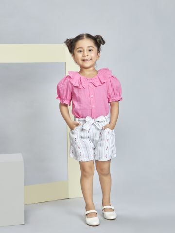 Peppermint Girls Pink Plain Shorts with Top