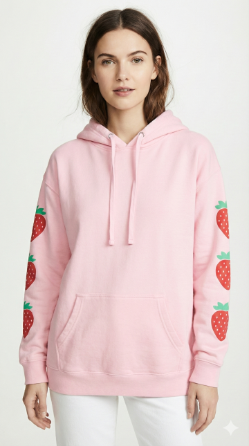 Pastel Pink "Strawberry Fields" Sleeve Graphic Hoodie