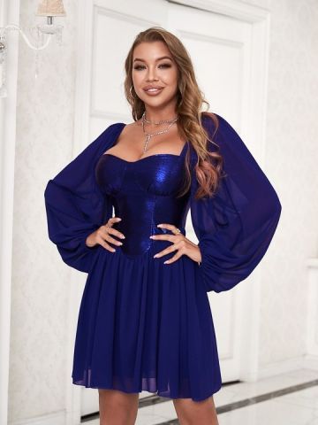 Embellished Bodycon Mini Puff Sleeve Dress