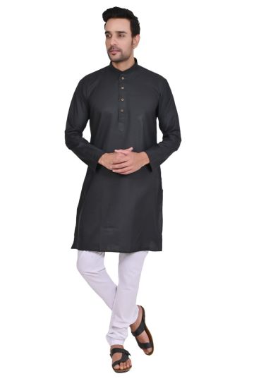 Men's Cotton Blend Solid Kurta with Aligarhi Pyjama