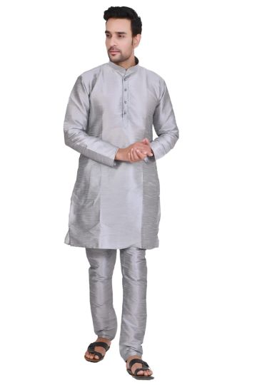 Men's Art Silk Kurta with Cotton Churidar Pyjama