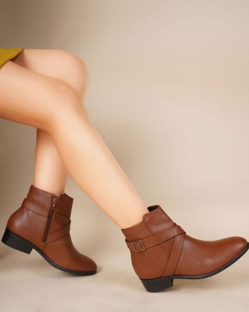 SHUZ TOUCH, Ankle-Length Boots with Buckle Accent