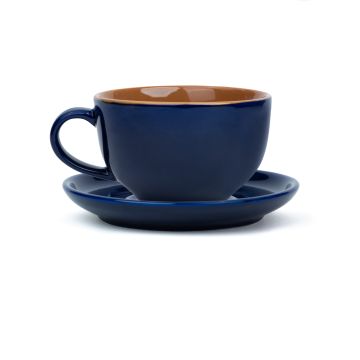 Large Ceramic Coffee Cup Saucer Set, Midnight Blue, 320ml | XL Cuppa Collection