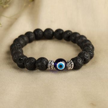 Lava Stone Bracelet with Evil Eye