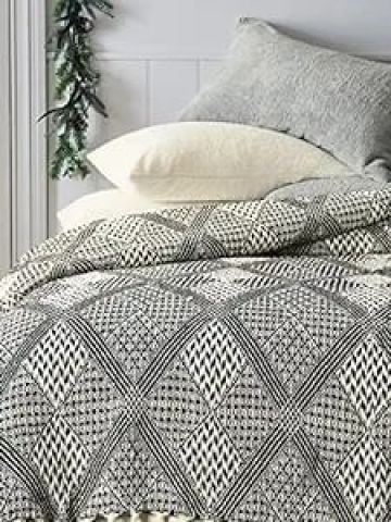 SASHAA WORLD Unique Geometric Throw Bedcover | Throw Bedspreads, Perfect for Lounging, Cotton Bedsheet | Black/Grey Bedcover | 80 x 60 inch
