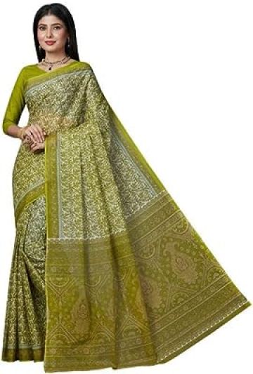 Women's Pure Cotton Floral Print Saree Without Blouse Piece (Snv-222-54-grn)