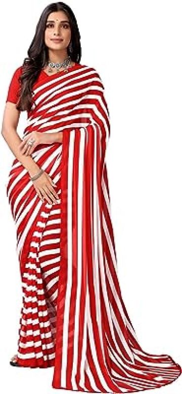 Women's Leheriya Printed Georgette Saree with Blouse(2468S151_Red, White)