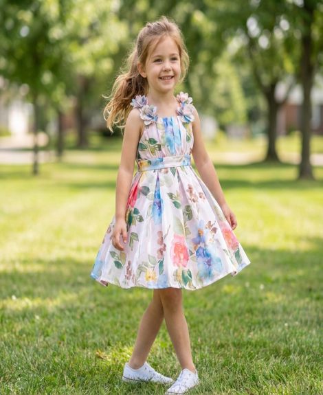 Peppermint Girls A-Line Floral Print Dress - 1-2Y