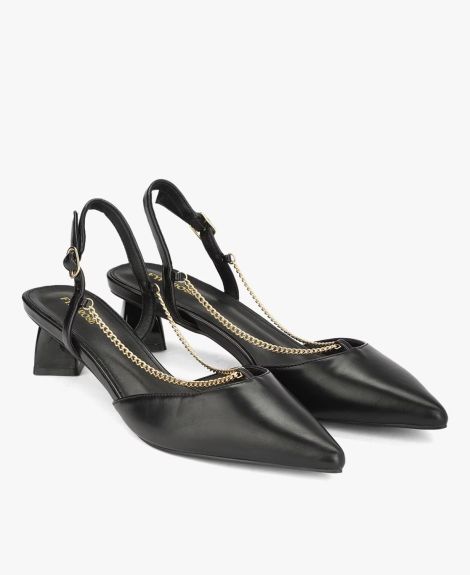 FYRE ROSE, Block-Heeled Sandals with Chain Link Accent