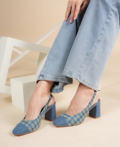 EVERQUPID, Women Geometric Print Block-Heeled Slingback Shoes