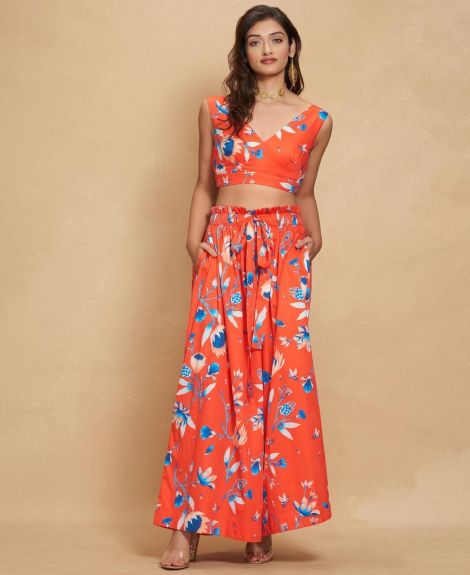 Gulabo By Ajsk, Floral Print Flared Pants With Insert Pockets
