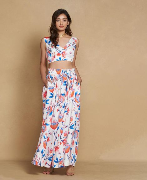 Gulabo By Ajsk, Floral Print Wide-Leg Pants - White