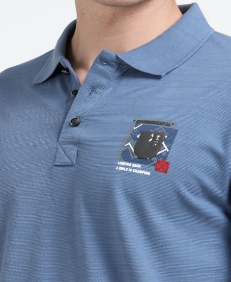 Stylesmyth Printed Chenille Knit Polo Half-Sleeve T-Shirt Denim