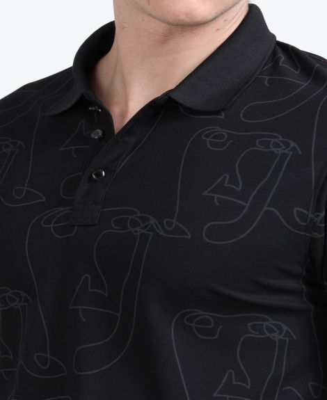 Stylesmyth 100% Polyester Dri-Fit Polo T-Shirt Black | All-Over Print