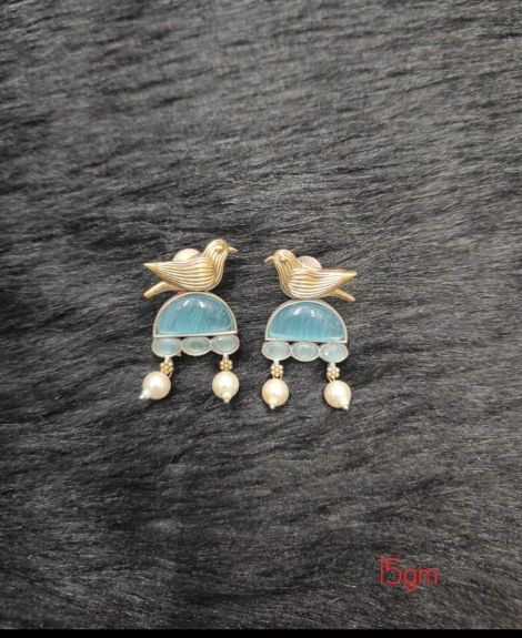 Brass Silver Oxidised TURQ tone with PIHU Earrings