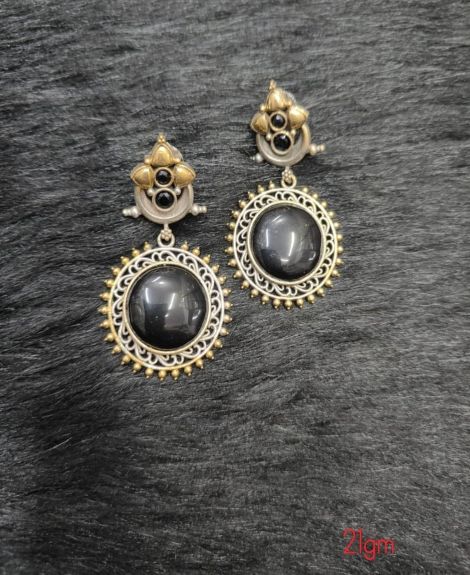Brass Silver Oxidised Black tone with floral Earrings