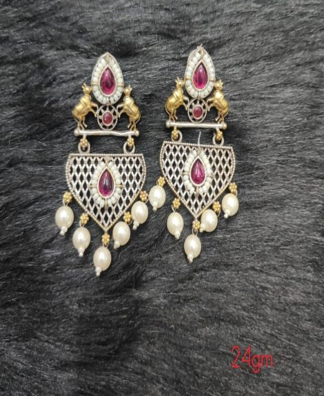 Brass Silver Oxidised REDDIVYA Earrings