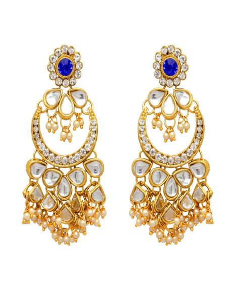 Blue Color Kundan Necklace With Earring & Maang Tikka