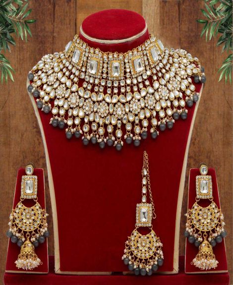 Grey Color Kundan Bridal Necklace Set
