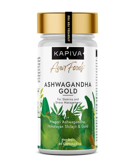Kapiva Ashwagandha Gold 60 Caps |183rd day Nagori Ashwagandha | 5% Withanolide | Helps in Stress & Sleep Management | Improves Gym Performance | For Men & Women |100% Ayurvedic