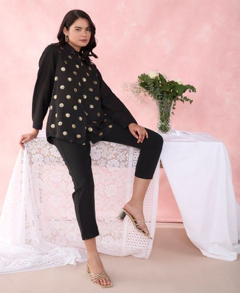 BLACK POLKA FOIL PROM SHIRT