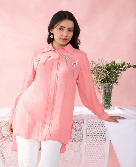 PEACH BIRDS ARRAY SHIRT