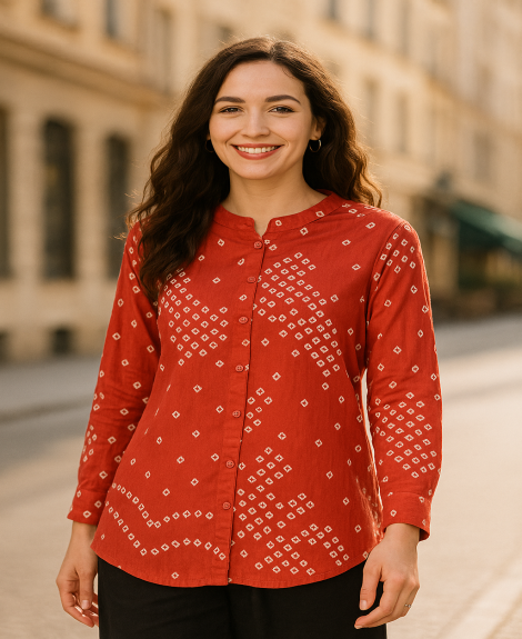RED BANDHEJ BUTTON DOWN SHIRT