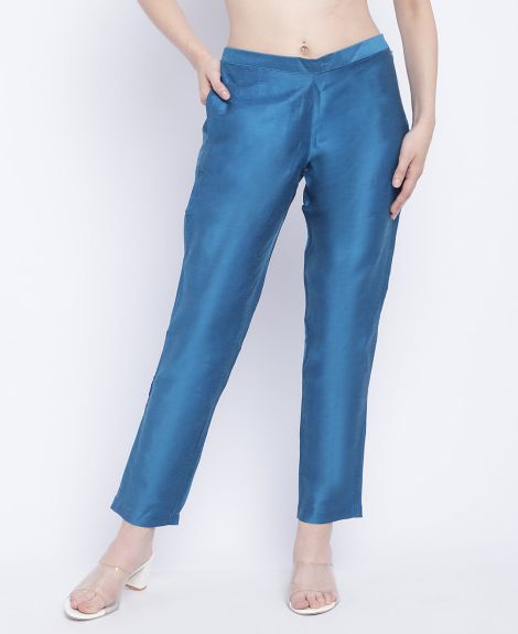 COTTON SILK BLUE SIDE ZIP PANT
