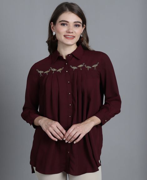 WINE SWAN BEADED SHIRT