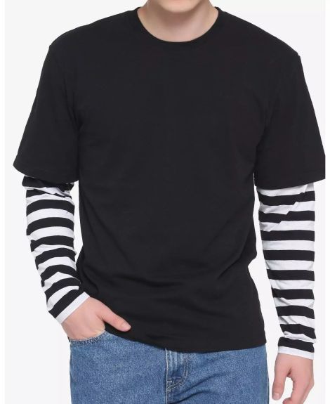 Black & White Stripe Twofer Long-Sleeve T-Shirt - L