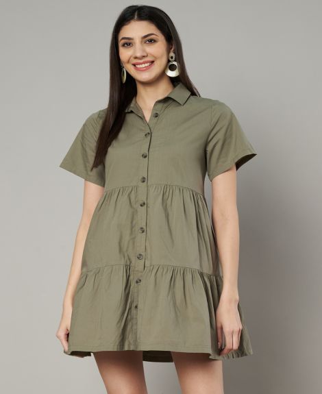 Khaki Green Mini Dress