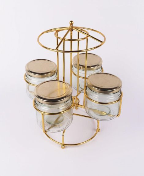 IKIRU Golden Rotating Round Container Stand | Dry Fruit Serving Platter For Kitchen