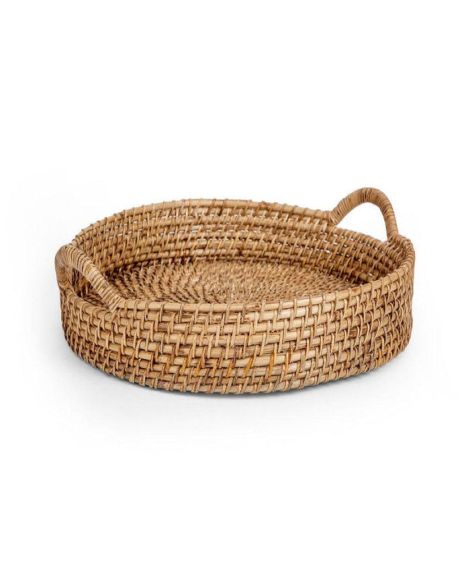 IKIRU Rattan Multipurpose Round Organiser Tray With Handle Eco Friendly