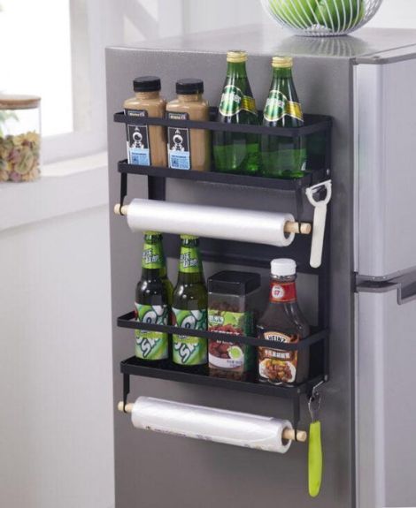 IKIRU Double Shelf Magnetic Rack for Kitchen | Fridge Side Storage Organizer